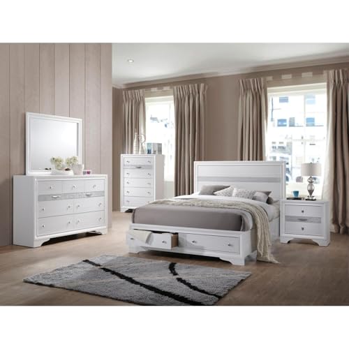 Maykoosh Rustic Ranch Eastern King Bed with Storage - Sleek White Bed Frame Featuring Panel...
