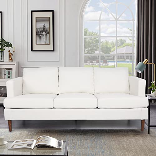 Large Tufted Couch Fabric, 72-Inch Tufted Upholstered Sofa With Thick Cushion, Comfy 3 Seater Sleeper Sofa With Wood Legs, Mid-Century Modern Couches For Compact Space Living Room Bedroom (Beige) #TOP21