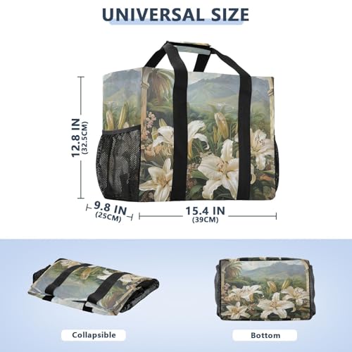 YETTASBIN Lily Flower Large Foldable Travel Tote Bag, Lightweight Waterproof Swim Pool Bag with Handles & Pocket for Beach Outdoor, Reusable Grocery Bag for Kitchen, Shopping3