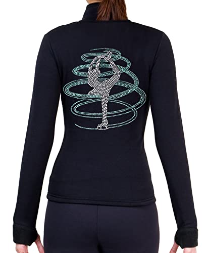 NY2 SPORTSWEAR Figure Skating Polartec Polar Fleece Jacket with Rhinestones JR254 - Adult Sizes - (Aqua, Adult Small)