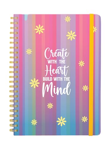 Image of DOODLE A5 Notebook with Soft Spiral Wiro, Elastic Band Closure & Pen Holder | Beautifully Printed PP Cover | 160 Pages of Premium Ruled Paper | Perfect for School, College & Office Use - Heart & Mind