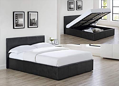Faux Leather Ottoman Storage Gas Lift Up Bed in and Sizes (Black, Double 4ft6)