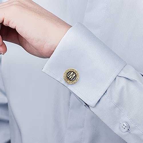 HAWSON A-Z Initial Cufflinks for Men and Women with Clear Crystal, Gold Silver Color Rasied Letter A-Z Cuff Links for French Shirt, Gift for Normal and Business Wearing3