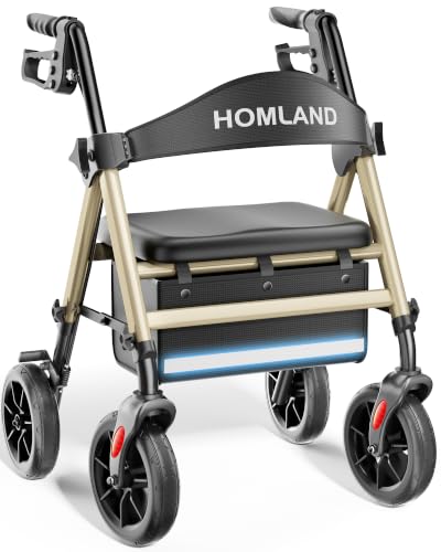HOMLAND Foldable Walker for Seniors with Seat, 17lb Lightweight, Ergonomic