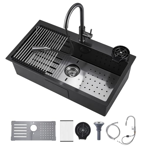 Kitchen Sink, 304 Stainless Steel Sink, Single Bowl, Drop In Kitchen Sink with Complete Set, Deep Single Bowl Design, Heavy Duty and Easy to Clean(Gunmetal, 30 * 18 in)