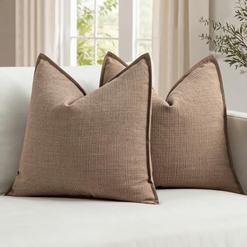 Image of MIULEE Euro Sham Pillow Covers for Bed 26x26, 2 Pack Coco Brown Thick & Textured Decorative Throw Pillow Covers, Neutral Linen Cushion Cases, Modern Farmhouse Home Decor, No Filling