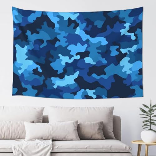 Tissu mural wall art tapestry bleu camouflage grand poster textile salon chambre 250x200cm