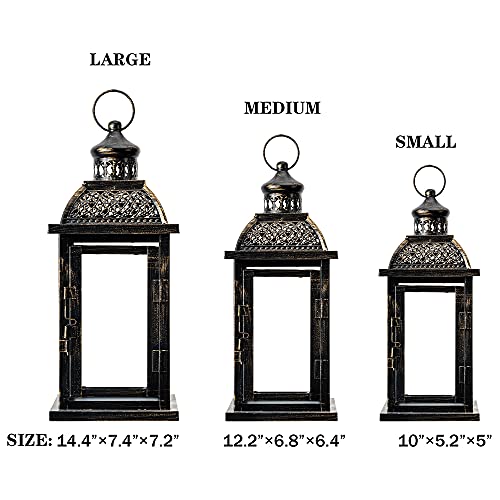 Decorkey Large Candle Lantern Decorative, 14.4 Inch Outdoor Lantern With Clear Glass, Vintage Metal Candle Holders Outdoor Patio Wedding Christmas Spring Decor In Black #TOP5