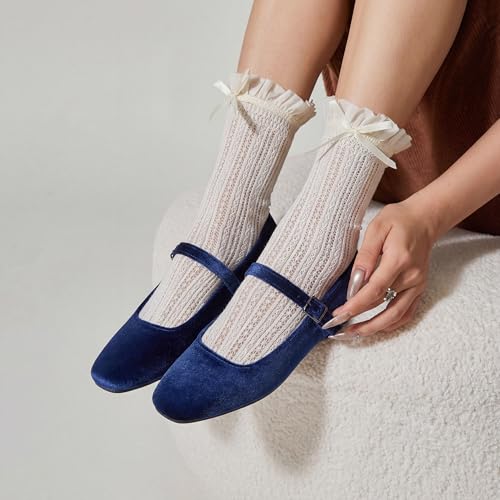 Image of Trary Mary Jane Shoes Women Woven Flats for Women Dressy Ballet Flats Squared Toe Mary Jane Flats Shoes