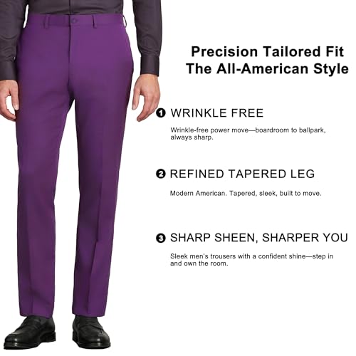 YUCENFU Men's Dress Pants Flat Front Expandable Waistband Casual Business Trousers3