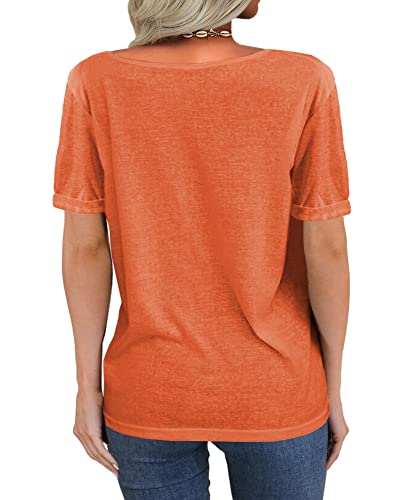 Image of Danedvi Women Deep V-Neck Short Sleeve Tops Solid Casual Loose T Shirt