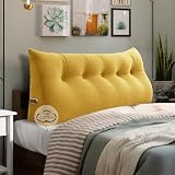 WOWMAX 100% Cotton Velvet Headboard Pillow – Queen Size Wedge Back Support Reading Bolster for Bed & Daybed, Handmade Firm Support Cushion with Removable Cover, Soft Luxury Bed Rest Pillow, Yellow