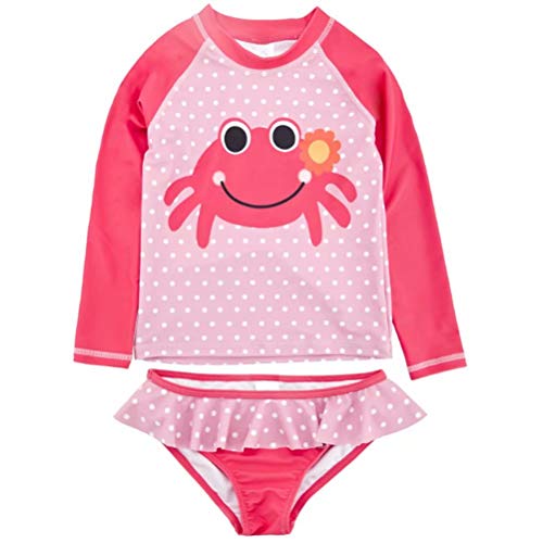 AIWUHE Toddler Girl Swimwear Long-Sleeved Two Piece Crab Swimsuit UPF 50+ Sun Protection Rash Guard Bikini Swimming Suit Fen 6T