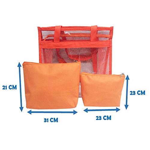 Bolsa feminina praia sacola transparente 2 necessaires brinde laranja