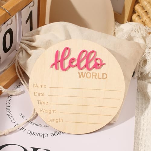 Image of Ylsteed Baby Announcement Signs Hello World Newborn Welcome Sign Newborn Photography Props Newborn Baby Birth Announcement Sign Baby Shower Pregnancy Gifts Nursery Decor Sign 6 * 6 in -Roseo