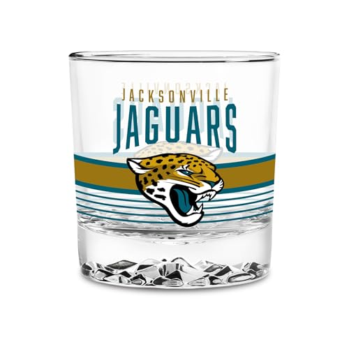 Rico Industries NFL Football Jacksonville Jaguars Standard 11.5oz Rocks Glass – Heavy Base Clear Glass Tumbler, Durable Whiskey Cocktail Drinking Glass for Home Bar, Kitchen, or Entertaining