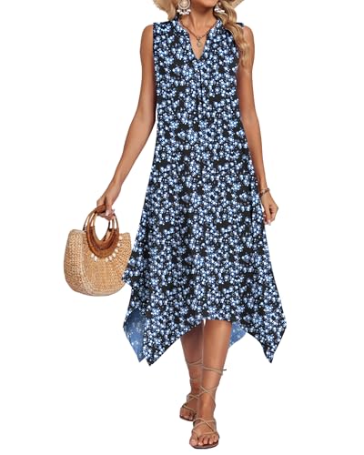 Image of AUSELILY Summer Dresses for Women 2026 Casual Sleeveless Sundress Asymmetrical Hem Tank Midi Dress with Pockets