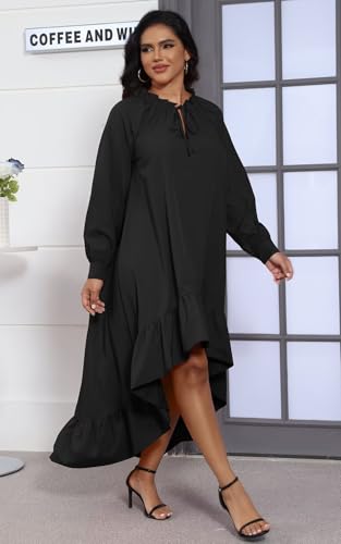 kaimimei Womens Maxi Dress Casual Fall Long Sleeve High Low V Neck Ruffle Flowy Boho Party Long Dresses3