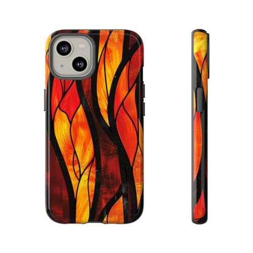 Coque iPhone 14 flammes vitrail orange protection rigide antichoc esthétique