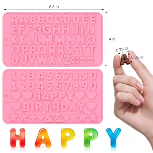 Image of 2PCS Silicone Molds for Chocolate,Number Letter Molds,Reusable Candy Molds with Happy Birthday Decorating Symbols,Mini Size Alphabet Decorating for Birthday Cake Lollipop Fondant Chocolate