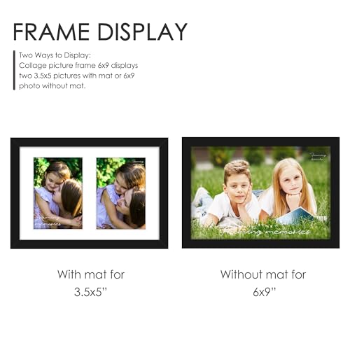 Image of DUENPY 6x9 Picture Frame Double 3.5x5 Collage Picture Frame Displays Two 3.5x5 inch Photos Collage Wall Decor Wall Hanging or Tabletop Black