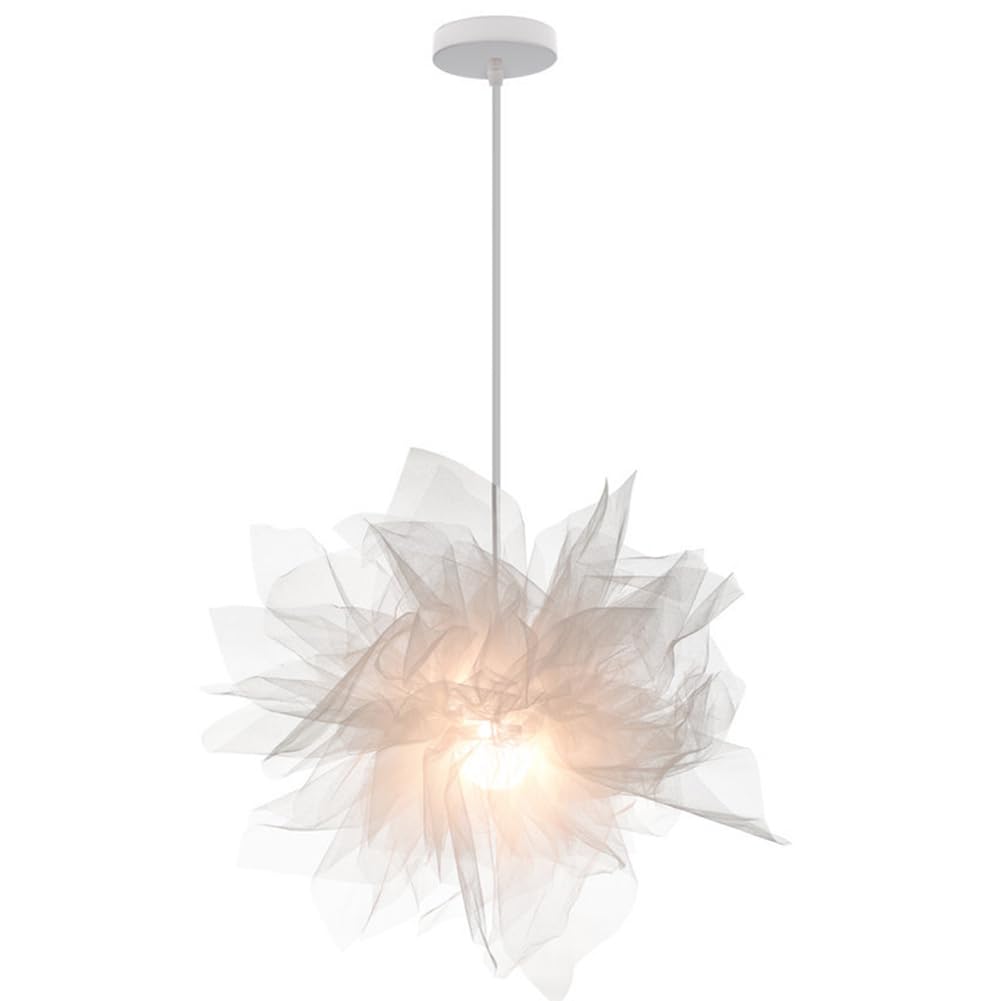 DLGLOLIN Hanging Light Mesh Fabric Chandelier Indoor Lampshade in White Gauze Hanging Lamp Creative Design Ceiling Girl Ceiling Light for Bedroom Hallway Living Room