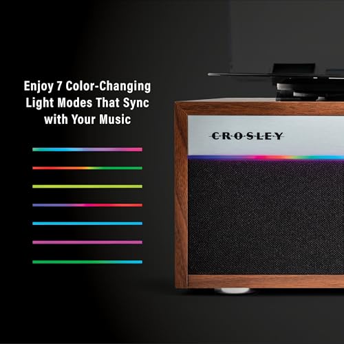 Crosley CR6048A-WA Strobe Bluetooth Vinyl Record Player with Music Sync Color Changing LED Lights, Walnut - Les Beatles, Paul McCartney, John Lennon, RIngo Starr, George Harrison Crosley CR6048A-WA Strobe Bluetooth Vinyl Record Player with Music Sync Color Changing LED Lights, Walnut – Image 3