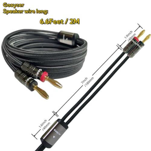Image of Speaker Wire with Banana Plugs, 14AWG Speaker Cable with Gold-Plated Banana Tips,Oxygen-Free Copper (OFC), 6.6FT /2M