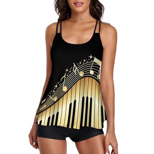 Tankini con notas musicales de mujer bañador dos piezas con short y tirantes delgados