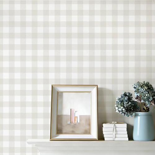 Fiula Plaid Wallpaper Neutral Wallpaper 78.717.3 Checkered Wall Paper Peel and Stick Modern Beige Contact Paper for Cabinets Vinyl Renter Friendly Waterproof Self-Adhesive Bathroom Kitchen Bedroom