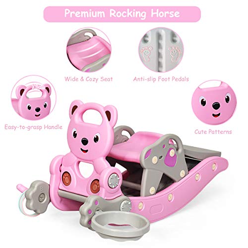 COSTWAY 4 in 1 Kinder Spielplatz mit abnehmbarem Hocker, Schaukelpferd & Rutsche & Basketballkorb & Wurfspiel, inkl. 1… – Bild 6