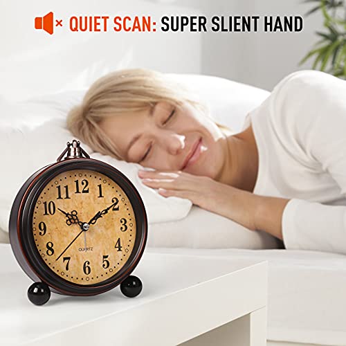 Battery Alarm Clock,Night Light,Vintage Hangable Super Silent Non Ticking Analog Table Clock For Bedroom Bedside, Desk,Shelf #TOP2
