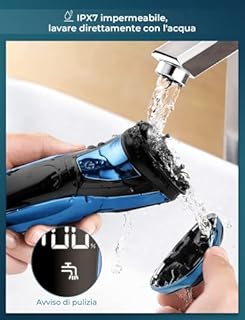 CITHOT Rasoio Elettrico Barba Con 3D Testine Rotanti IPX7 Impermeabile Uomo Con Display LCD Rasatura a Secco o con Schiuma Precisione Senza Fili (Blu)