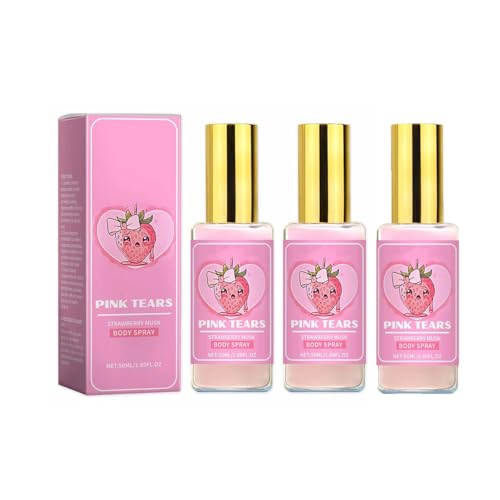 Pink Tears Body Mist, perfumes de fresa para mujer, aroma refrescante de larga duración, ligero hidratado (3 unidades)