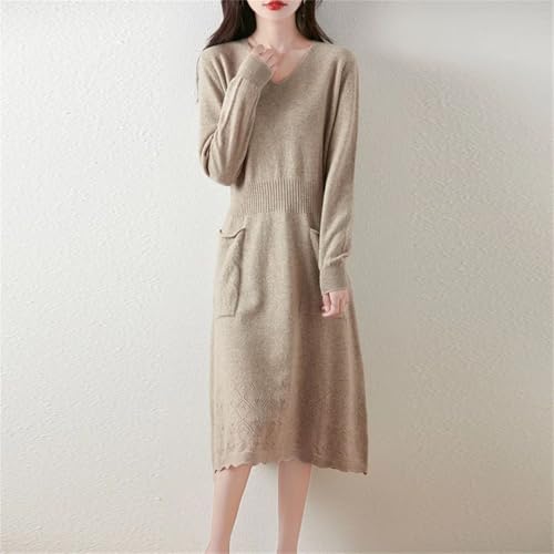 Niiyyjj Women's Wool Knit Dress V-Neck Long Loose Sweater Pullover Tunic Skirt Stretchy Knitted Maxi Dress2