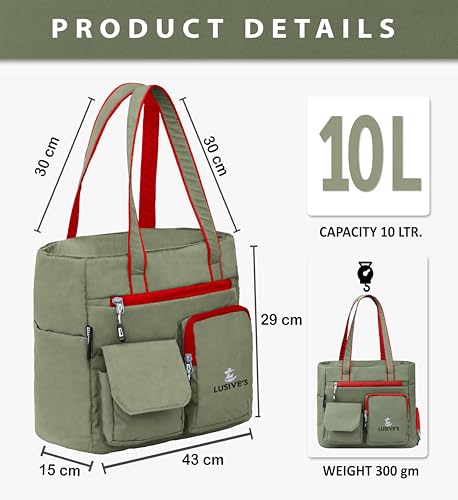 Image of Lusive's Double Pocket Handbag for Women: Stylish, Ideal Companion for Work, Travel, Polyester Material, Spacious 10-liter Capacity, 6 Pockets. (Black & Grey)
