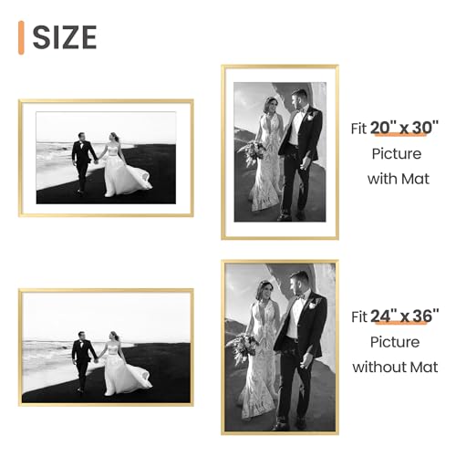 Image of upsimples 24x36 Poster Frame, Display Pictures 20x30 with Mat or 24x36 Without Mat, Wall Hanging Picture Frame, Gold, 1 Pack