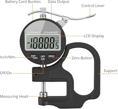 Image of AVIRATH ENTERPRISE Digital Thickness Gauge 0-12.7mm / 0.5 Inch Electronic Micrometer with Large LCD Display, 0.001mm High Precision, Inch /Metric Conversion (0.001 MM 0 to 12.7mm)