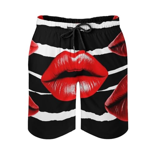 Men's Swim Trunks Red Lips Kiss Quick Dry Beach Shorts Mesh Lined Swimming Shorts with Pockets3