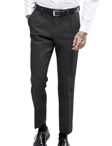 Wangyue Men's Tweed Herringbone 3 Piece Suits Formal Regular Fit Wedding Groom Suits4