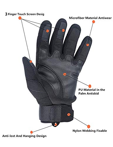 Xiaoai Touch Screen Rubber Hard Knuckle Full Finger Sports Gloves for Men & Women Outdoor Cycling Motorcycle Hiking Camping Training Work (L, Black) - Thumbnail 5