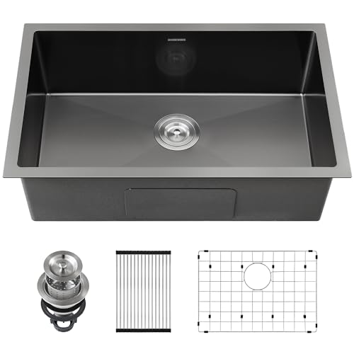 Image of 33-inch Black Undermount Kitchen Sink, SINKVINE Stainless Steel Single Bowl