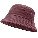 TOMEEK Cappello Pescatore da Sole Unisex, Cappello Uomo Estivo Moda Bucket Hat da Pesca Cotone Portatile e Pieghevole Cappellino a Secchiello Donna(Rosso Vino,Taglia Unica)