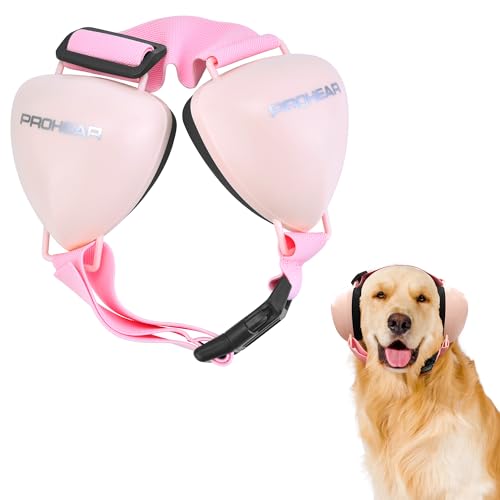 PROHEAR Dog Ear Muffs Hearing Protection for Dogs, NRR 28dB Noise Cancelling Headphones, Easy to Adjust Dog Hearing Protection Earmuffs for Thunder, Hunting, Tourism, Cars, Racing, Medium, Pink