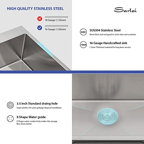 Lanxlic 33x22 Drop In Workstation Double Bowl Kitchen Sink 50/50 - View #8