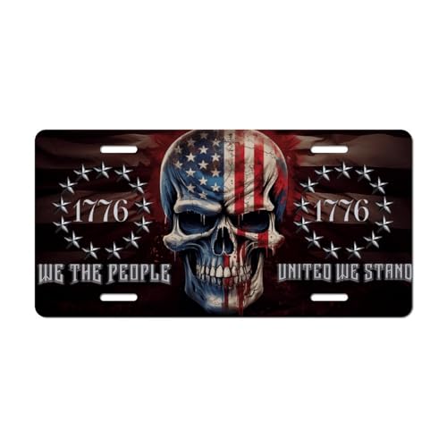 American Flag Skull Front License Plate, 1776 We The People – 12x6 Aluminum Metal Car Tag, Rust-Proof & UV Fade-Resistant, Novelty Plate for Truck/SUV/Car