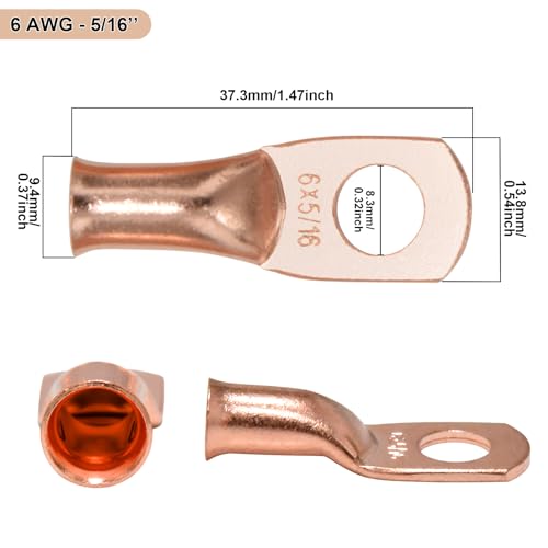 Image of iGreely 6 AWG Battery Cable,Flexible 6 Gauge Pure Copper Welding Battery Power Wires with 5 /16'' Lug,Heavy Duty Cable for Automotive Solar RV Marine DIY for Replacement Parts & Accessories 2ft /60cm