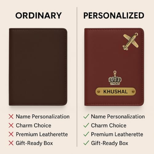 Image of ncgifts Personalized Passport Holder for Family of 3 with Name & Charm | Customised Vegan Leather Passport Covers for Men, Women, Kids & Couples | Family Travel Wallet