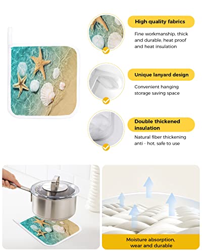 4 Pack Pot Holders Heat Insulation Hot Pads, Ocean Starfish Coastal Shell Washable Oven Pot Holder Set For Kitchen Summer Sea Beach Potholders For Baking Cooking Dining Table #TOP1
