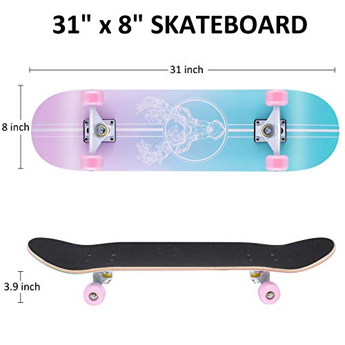 Weskate Skateboards For Beginners Teens Adults - 31 Inch Complete Standard Skateboard For Girls Boys Kids,7 Layer Canadian Maple Double Kick Deck Element Cruiser Skateboards #TOP3